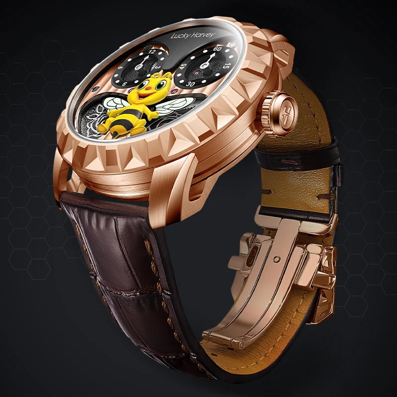 Lucky Harvey Luxury Movement Wristwatches 43mm Dial Luminous Automatic Bees Mechanical Wrist Watch
