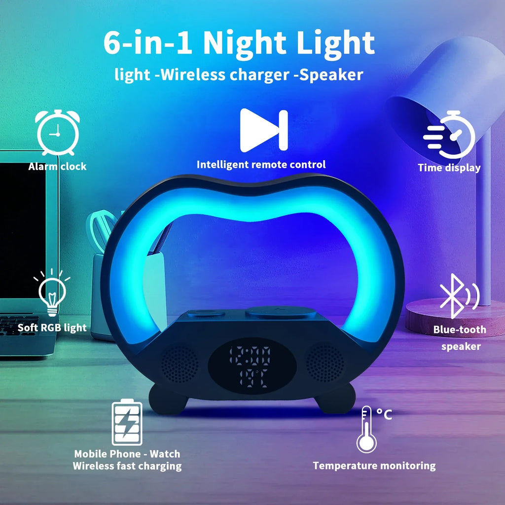 Wireless Charging Alarm Clock with RGB Lamp and Bluetooth Speaker Tidesmit