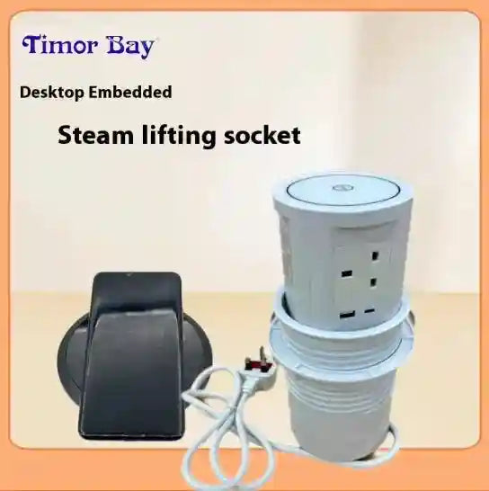 Pop Up Desktop Socket with Wireless Charging & USB Ports - Black Tidesmit