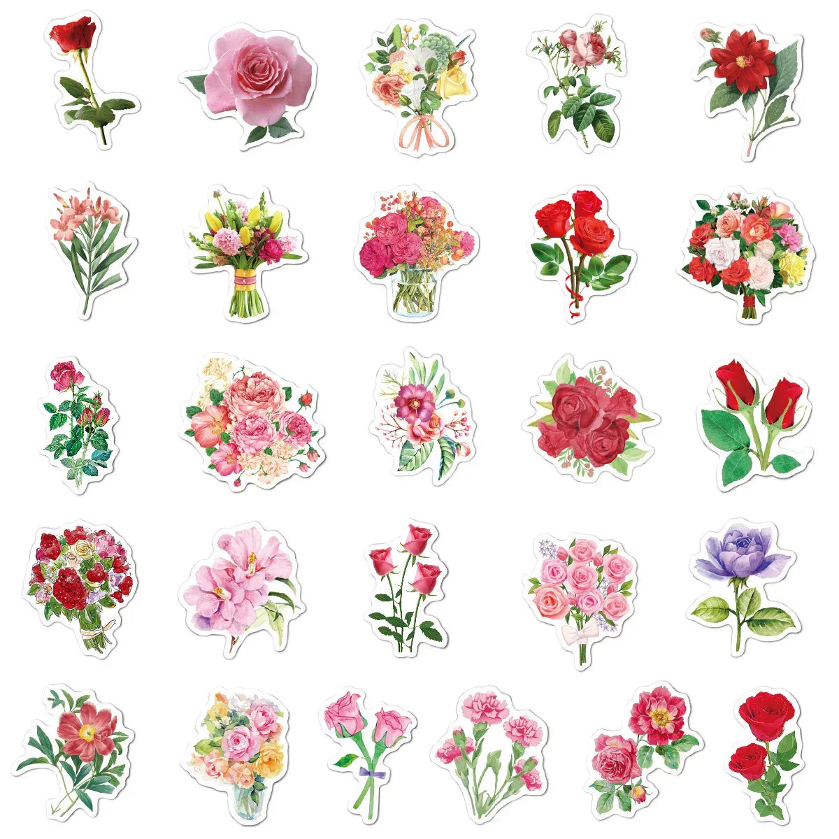 Sheet of pink floral cutout stickers with roses and leafy accents