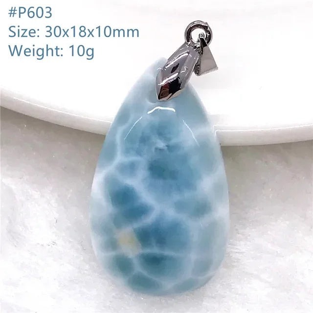 Natural Blue Larimar Trendy Necklace Pendant Women Men Gift Beads 925 Sterling Silver Dominica Water Drop Crystal Stone Jewelry