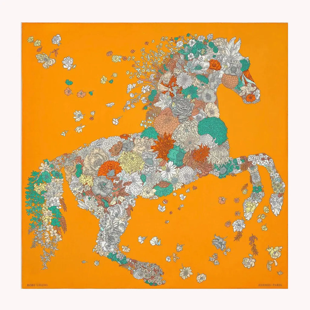 Luxurious 140x140cm Large Square Flower Horse Printed Brand Cashmere Silk Scarf Gift  for Elegant Individuals in Stock MOQ 1 PC