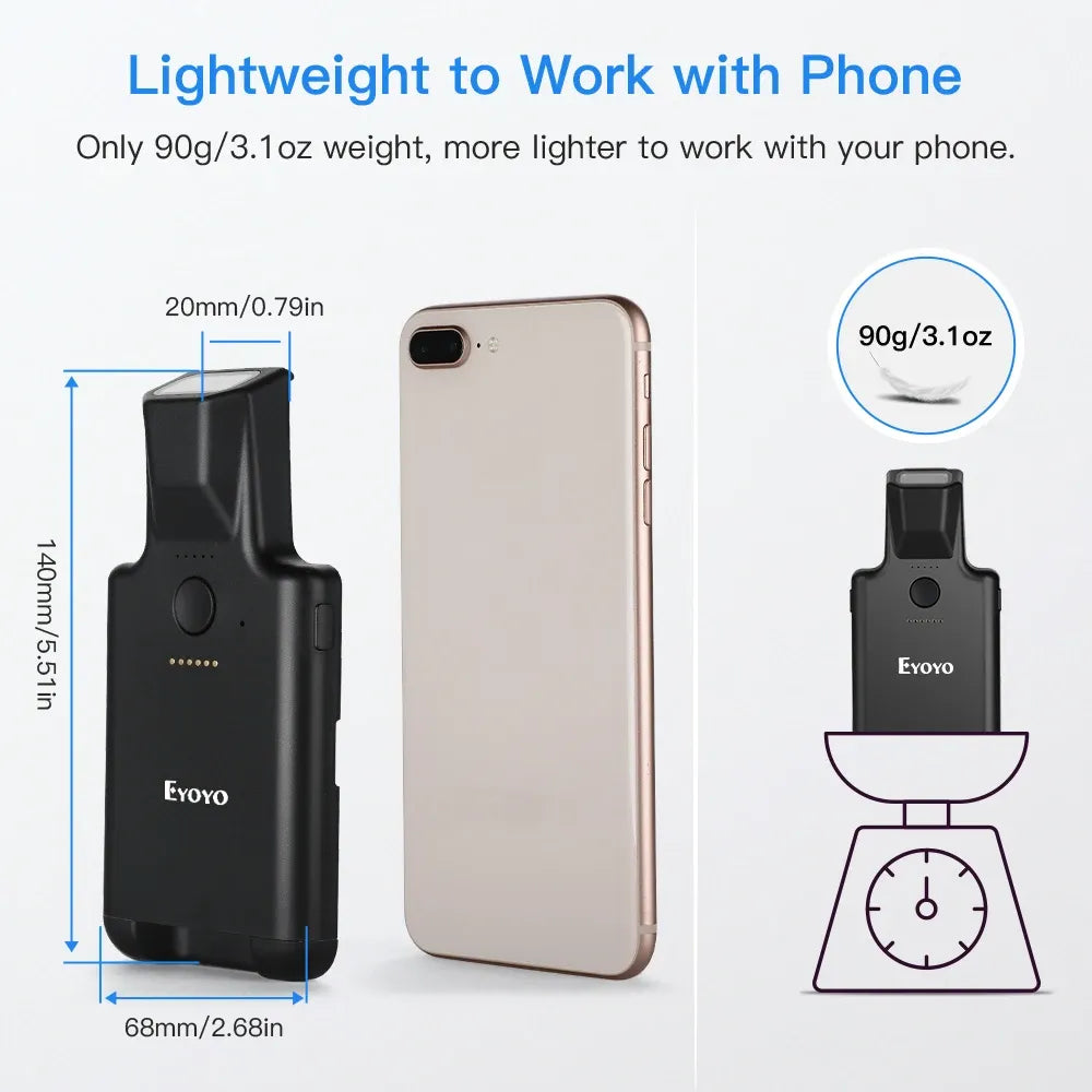 Eyoyo 2D Back Clip Bluetooth Barcode Scanner Portable Barcode Reader Data Matrix 1D 2D QR Bar Code Scanner Android IOS System