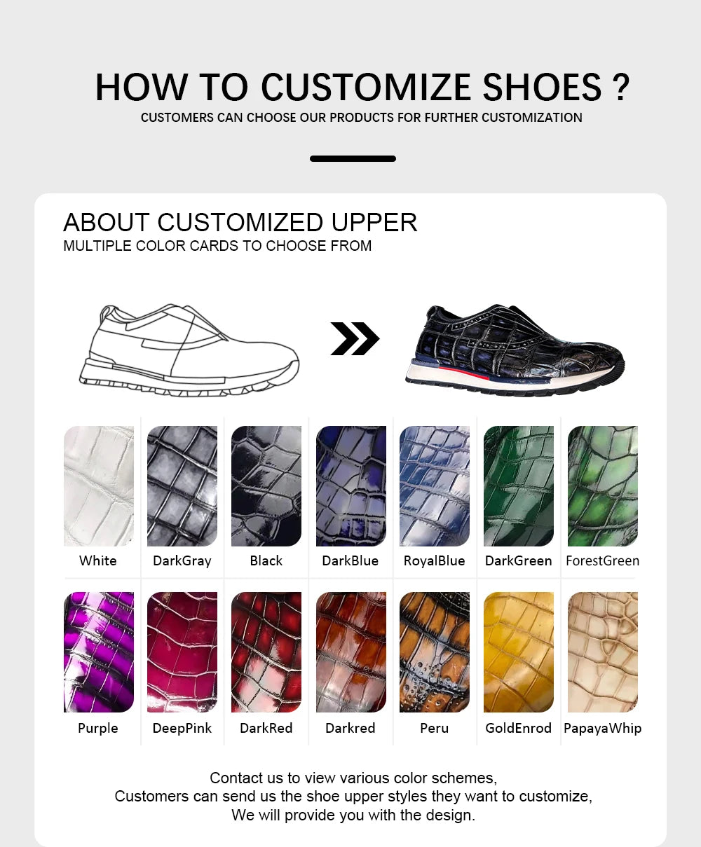 Genuine Crocodile Leather Shoes Men Fashion Sneakers Rubber Sole Sport Shoes Men Luxury Exquisite Casual Sport Men Shoes