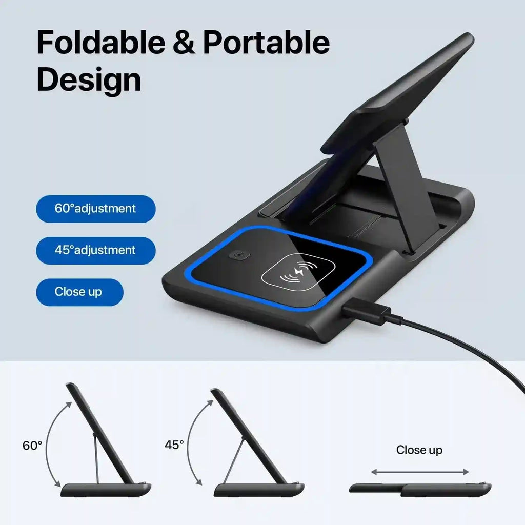 3 in 1 Wireless Charging Stand for iPhone, AirPods, and Apple Watch - Black Tidesmit