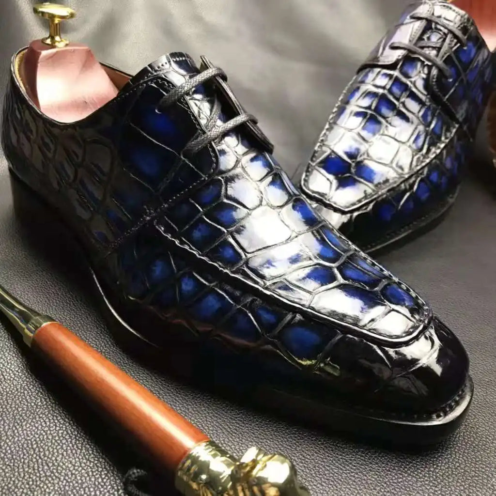 Italian Men Shoes Genuine Crocodile Leather Handmade Moccasin Lace-up Office Shoes Men Goodyear Men's Dress Shoes