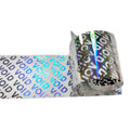Void security seal sticker on gray strip, holographic VOID pattern