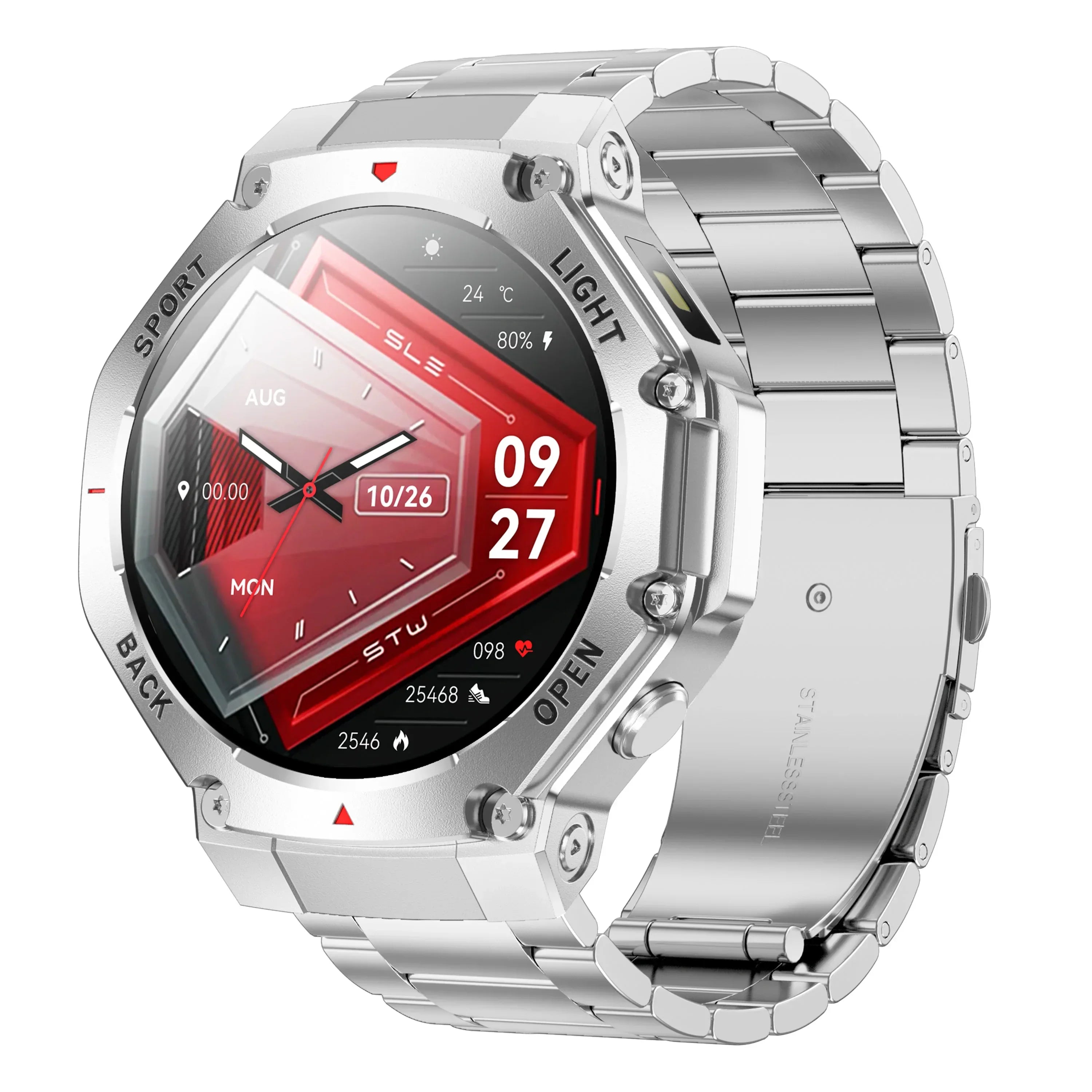 Men Outdoor Sports Smartwatch - 1.53 Inch Fitness Tracker & Heart Monitor silver steel My Store