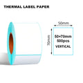 Thermal label paper roll, 50x70mm vertical labels, sky-blue edge accents