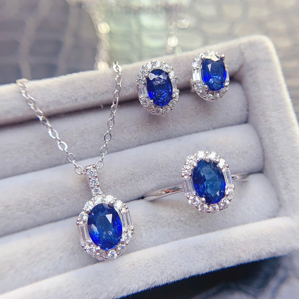High Fashion Jewelry Set Wholesale Price Inlaid Natural Sapphire Dainty Classic Design Suitable for Engagement,Daily Wear Gifts