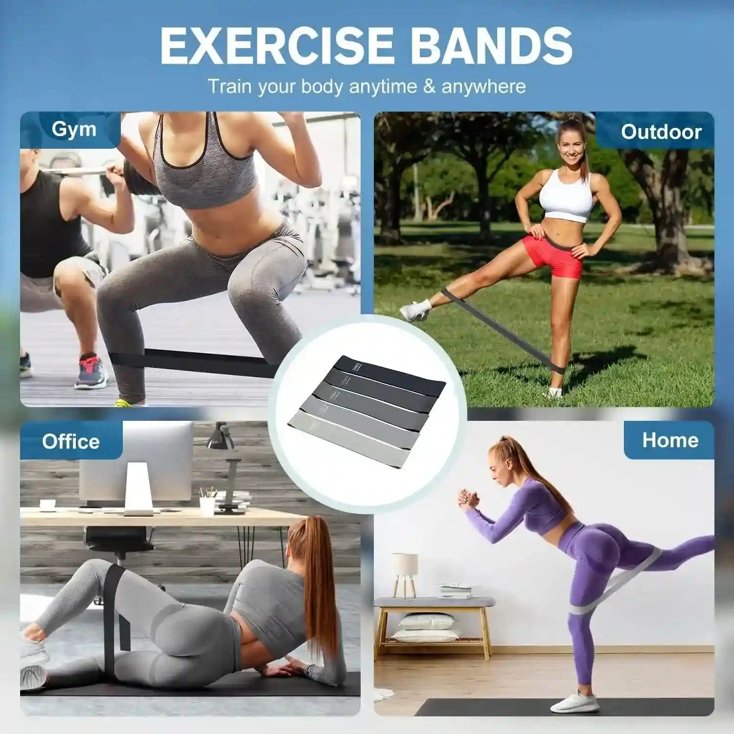 Resistance Bands Set 5-40lbs Gradient Gray | Tidesmit Home Gym Gear Tidesmit