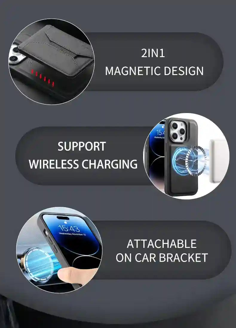 Magnetic Wallet Card Holder for iPhone 16-12 | Slim 5-Card Storage Tidesmit