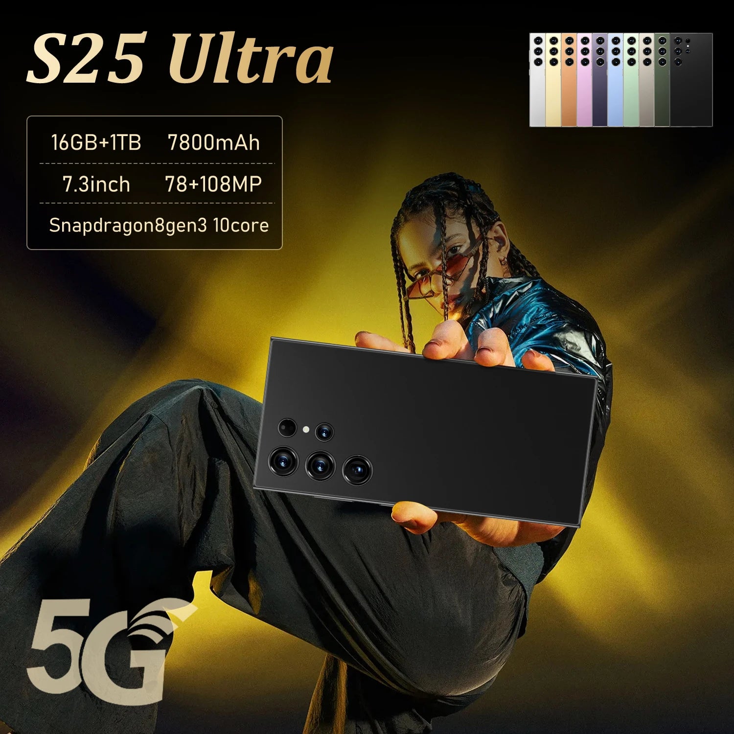 S25 Ultra 7.3-inch 5G smartphone with 108MP camera and 16GB RAM in sleek premium finish for high-performance use