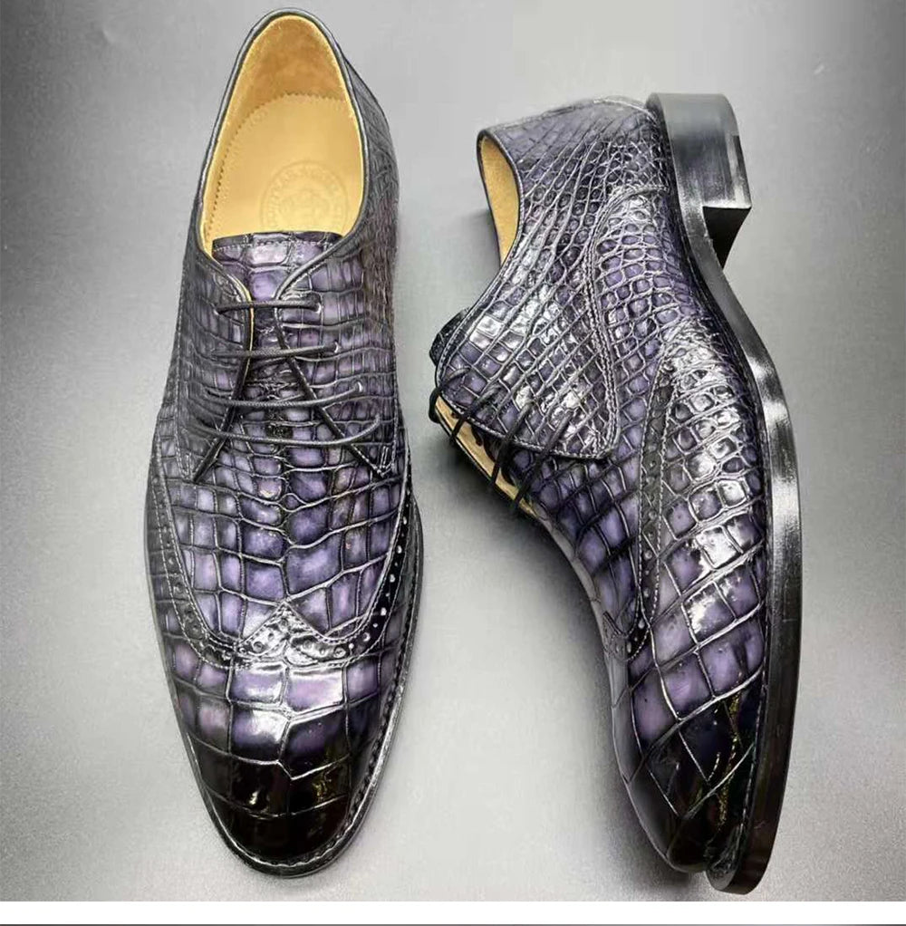 Luxury Designer Men's Dress Shoes Big Size Business Formal Shoes Men Party Footwear Genuine Crocodile Leather Handmade Shoes Men