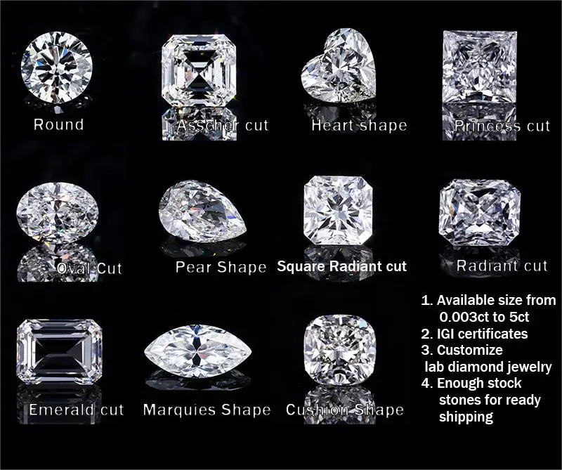 Diamond cut guide showing multiple shapes, including round, princess, and radiant