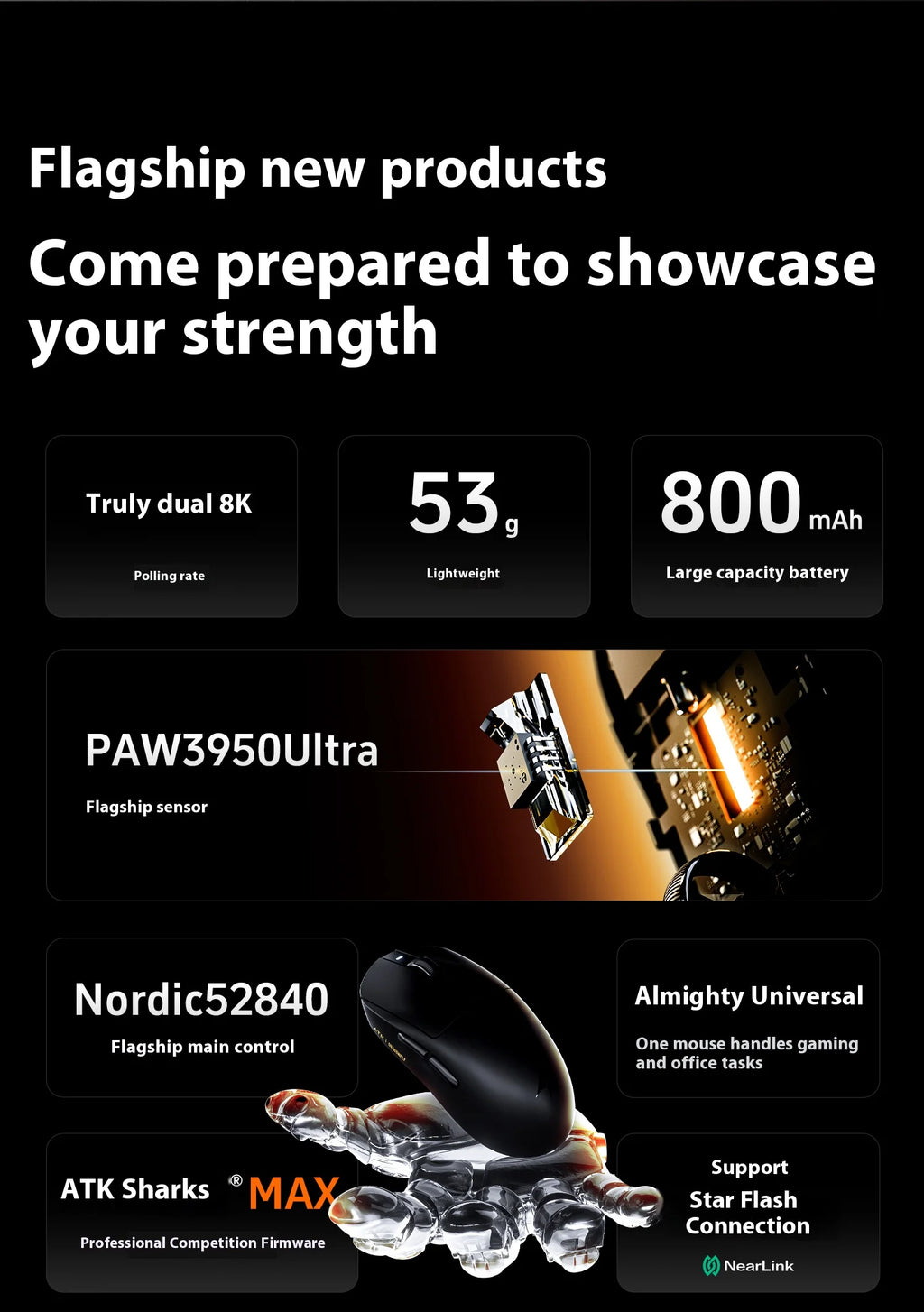 ATK A9 PLUS ULTRA Series Mouse Dual 8K Wireless Mouse Bluetooth Lightweight PAW3950 Ultra Nordic52840 E-sports Mice Gift