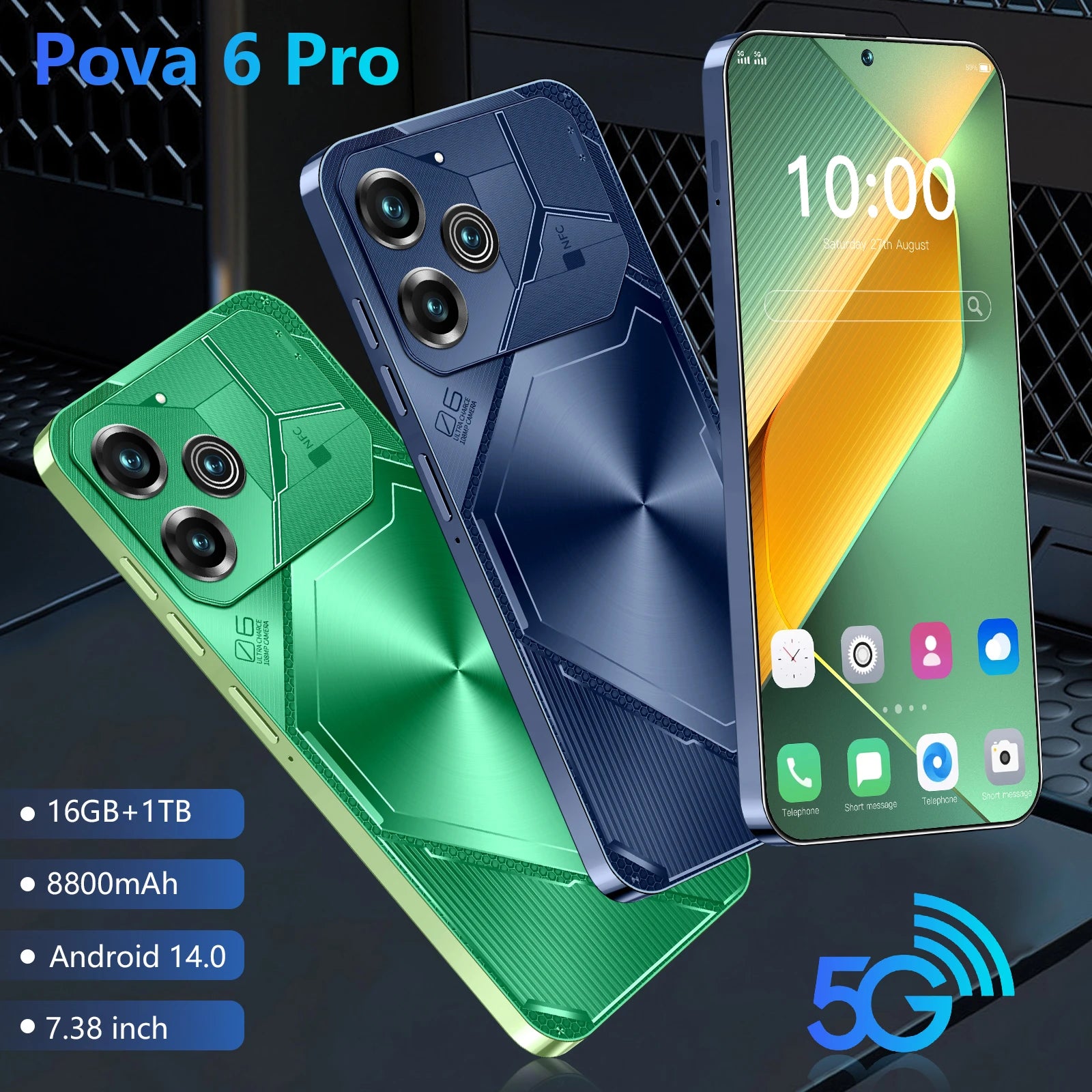 POVA 6 Pro 5G Smartphone, 16GB RAM, 1TB Storage, AMOLED Display Tidesmit
