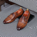 Italian Men Embossed Basketweave Genuine Leather Dress Shoes Hand Burnished Patina Formal Office