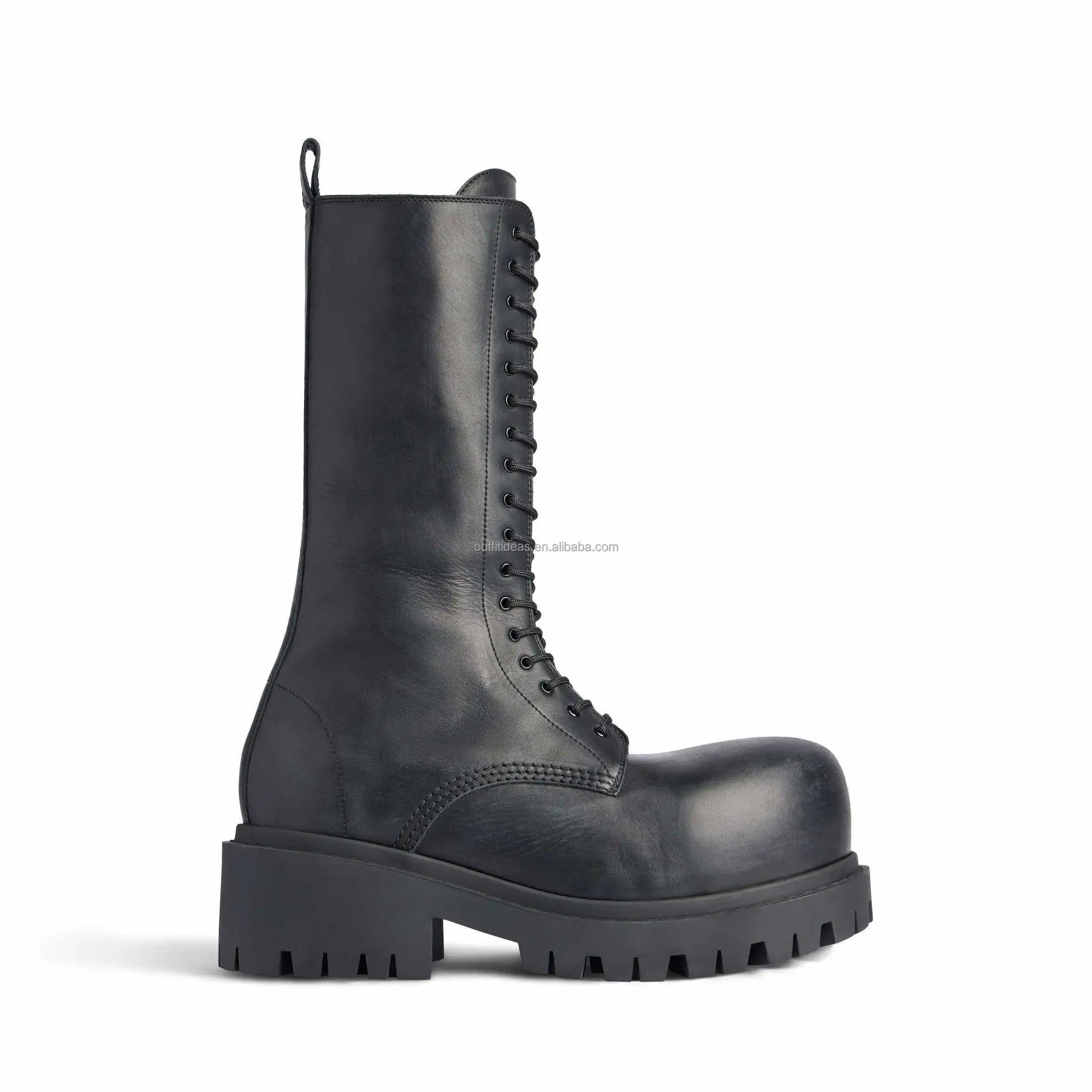 Worn-Out Brown Black Vintage Heavily Distressed Boots Round Toe Leather Men Dress Shoes Super Distressed Lace-up Men Strike Boot