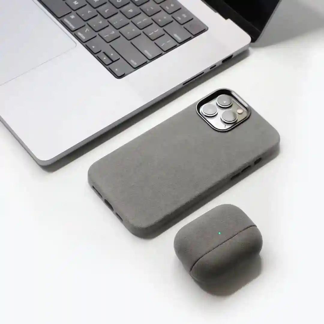 iPhone 15 Pro Max Alcantara Case - Dark Grey Shock-Absorbing Cover Tidesmit