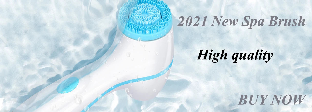 White and blue sonic facial cleansing brush for deep skin cleaning, blackhead removal, and home spa spa treatment.