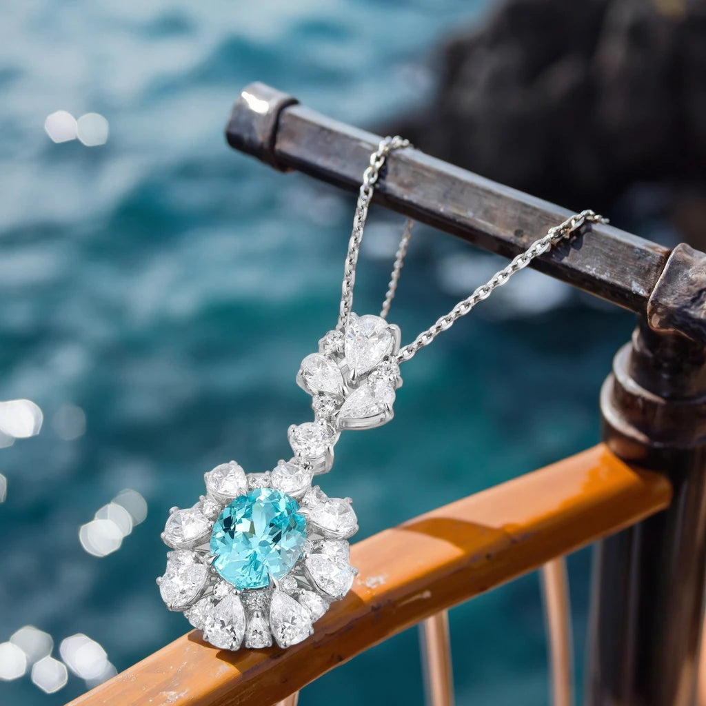 RTS Luxury Jewelry  Necklace S925 Sterling Silver Pendant 5A White Cubic Zirconia Lab Grown Paraiba Fine Necklaces Pendant