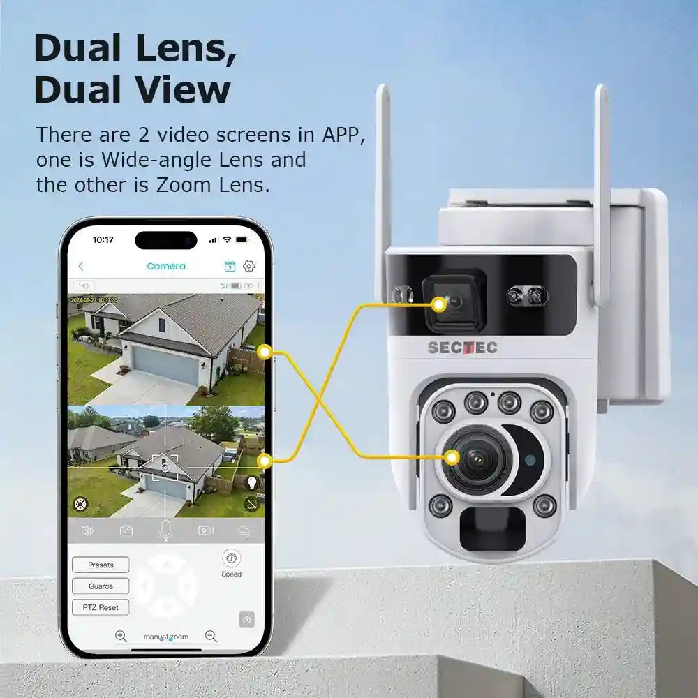 4K Solar Security Camera: Dual Lens PTZ Smart Home Surveillance System Tidesmit
