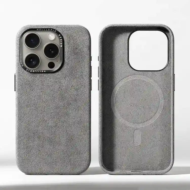 iPhone 15 Pro Max Alcantara Case - Dark Grey Shock-Absorbing Cover Dark Grey OPP Bag for iPhone15Promax Tidesmit
