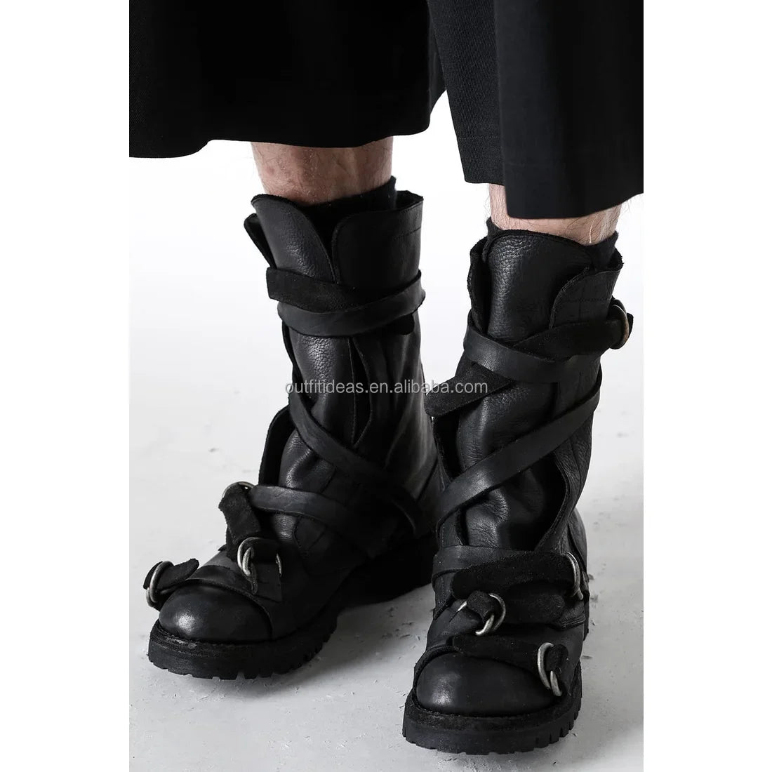 2023-24AW Pour Homme Yohji Yama Boots Adjustable Buckle Straps Genuine Leather Calfskin Unisex Men Black Ankle Distressed Boots