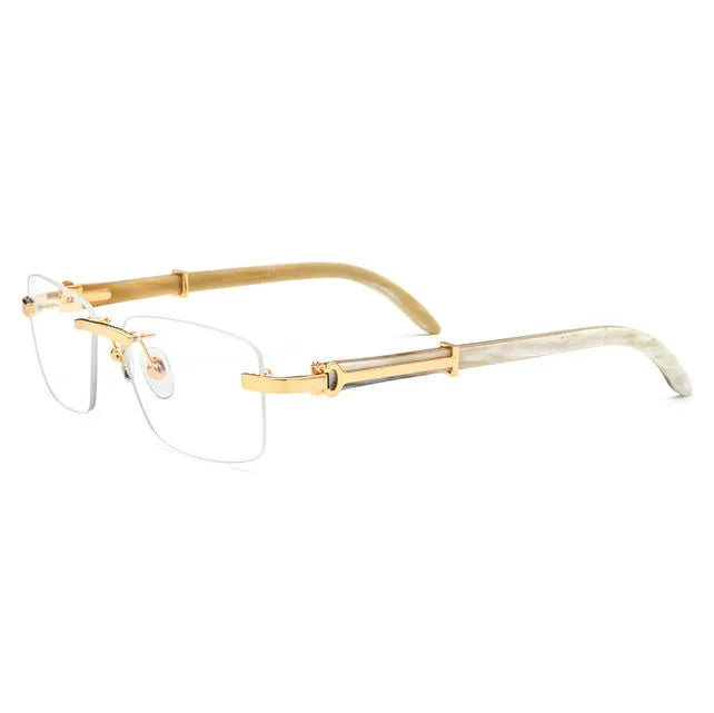 Elegant Rimless Luxury Optical Eyewear Gold Metal Natural Buffalo Horn Temple Eyeglasses for Women Formal Occasions
