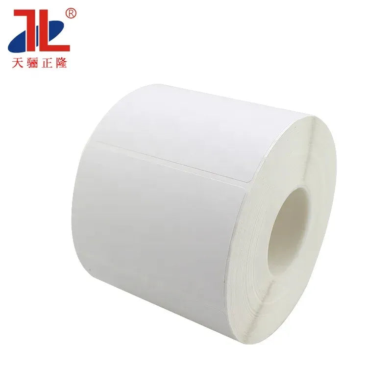 White glossy blank label roll, self-adhesive with cardboard core