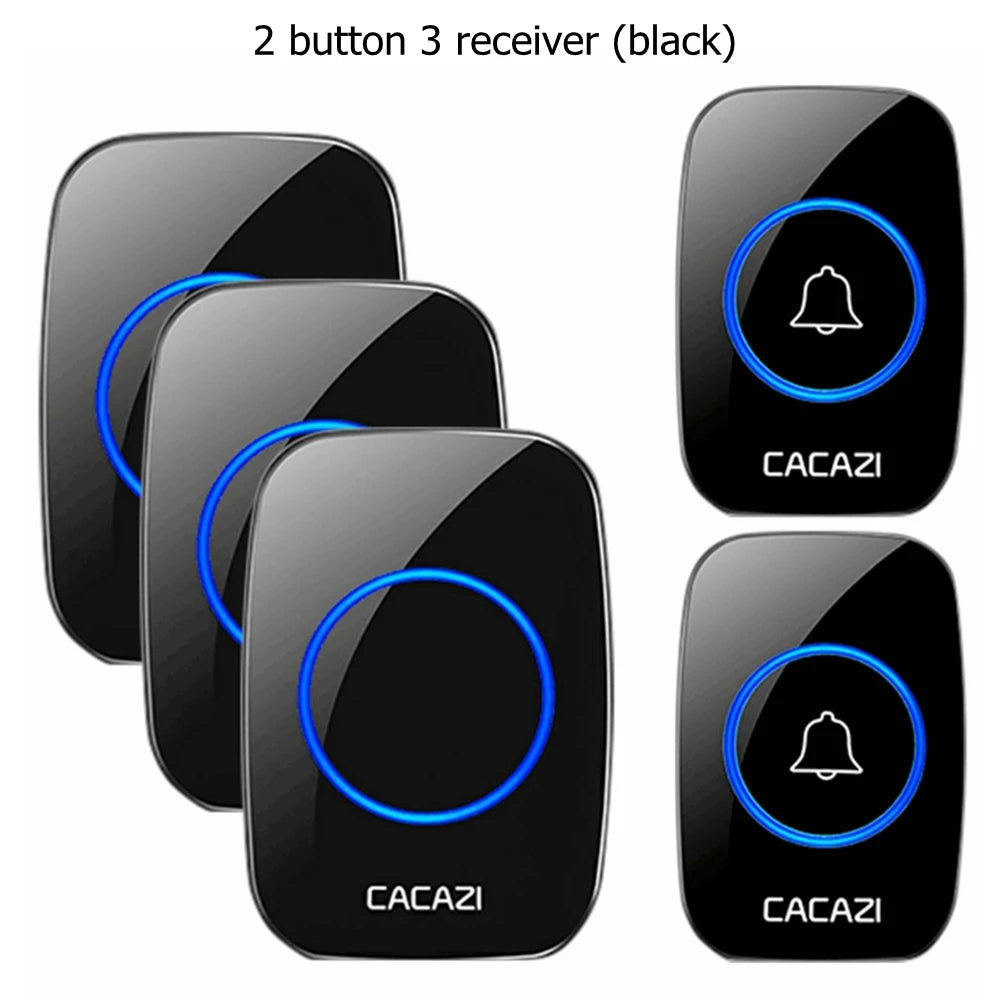 CACAZI Wireless Waterproof Doorbell 300m Range US EU UK AU Plug Home Intelligent Door Bell Chime 1 2 Button 1 2 3 Receiver