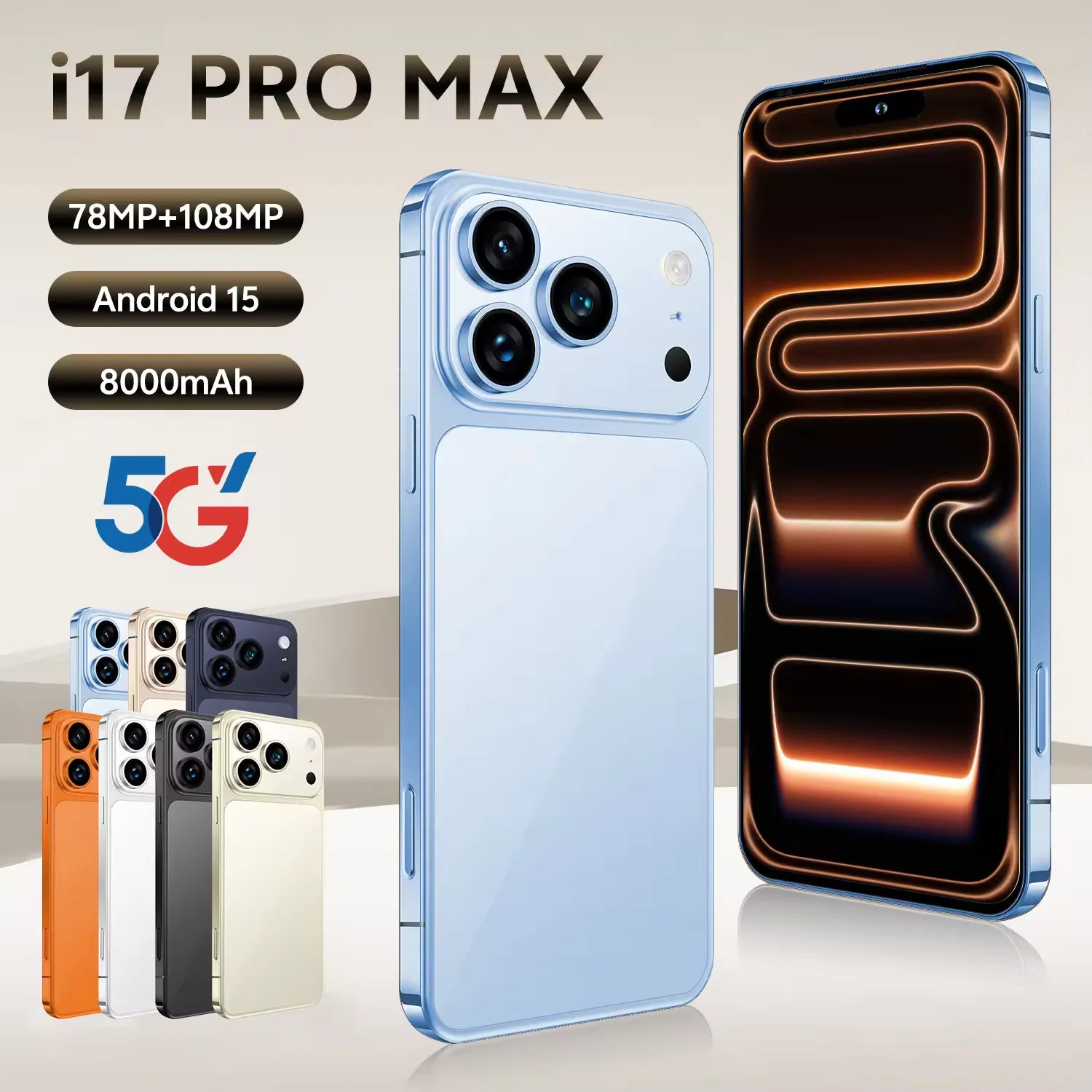 17 Pro Max 5G Smartphone, 1TB, 16GB RAM, AMOLED Display - Tidesmit Blue 16g 1TB Tidesmit