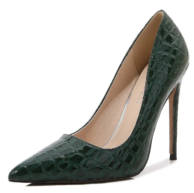 Sizes 46 Classic Style Women Patent Pointed Toe Slip on 12cm High Heel Shoes Elegant Ladies Plain Stiletto Pumps Black Red Green