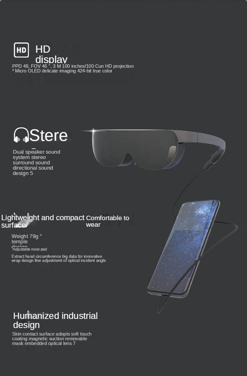 GRAWOOW G350 Smart AR Glasses RTS 3D Movie Augmented Reality Head Display Non-VR AR Glasses for Smart Phone