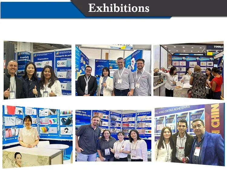 Trade show booth display featuring adhesive tape promotional materials