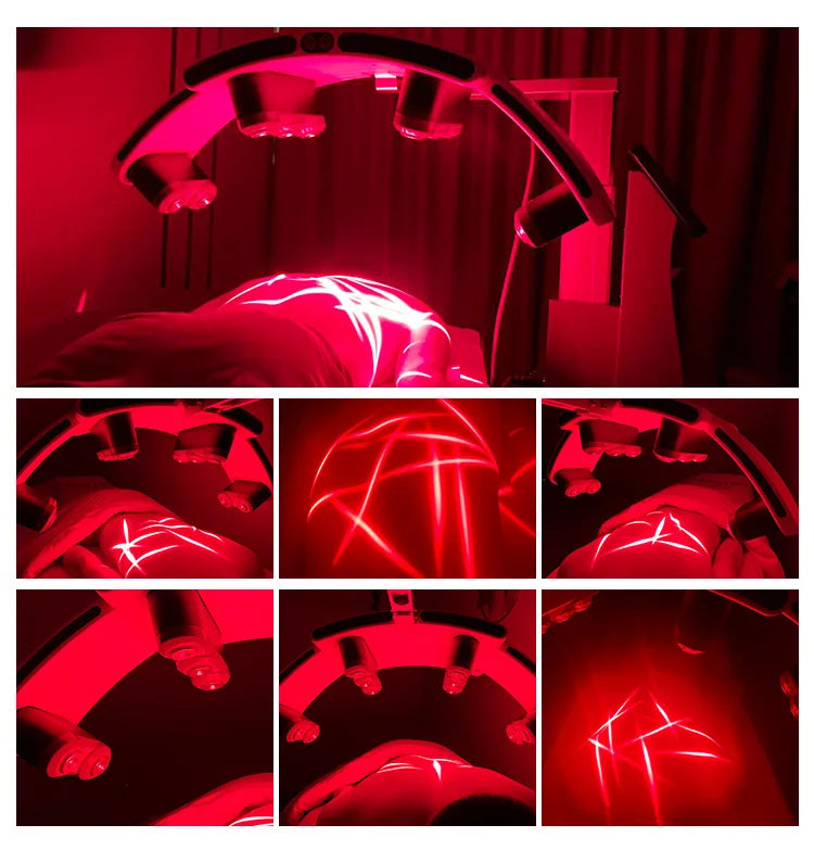 Standing LLLT fat burning machine with red light therapy panels for body slimming and non-invasive weight loss.