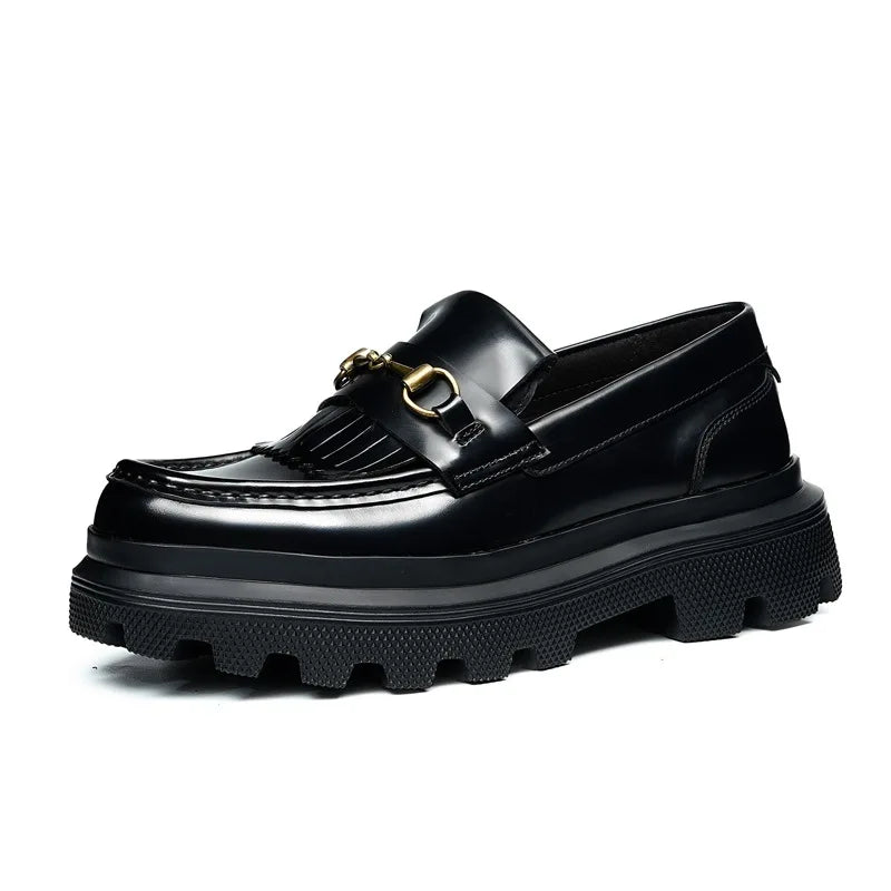British Style Stylish Men's Genuine Cowhide Loafers Fashionable Casual Leather Shoes Thick-soled