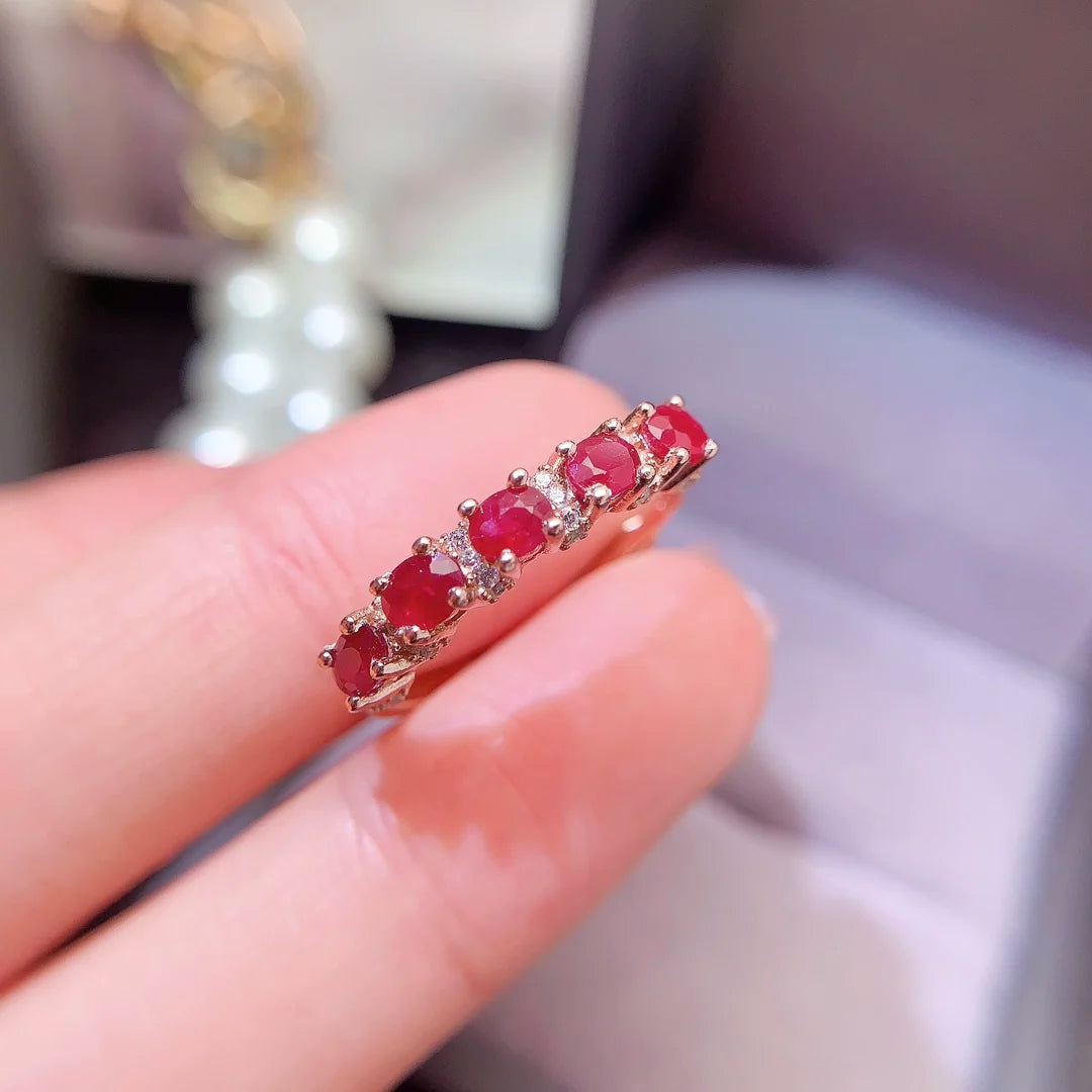 New Design OEM/ODM Luxury 925 Sterling Silver Gold-Plated Natural Ruby Ring for Women Anniversary