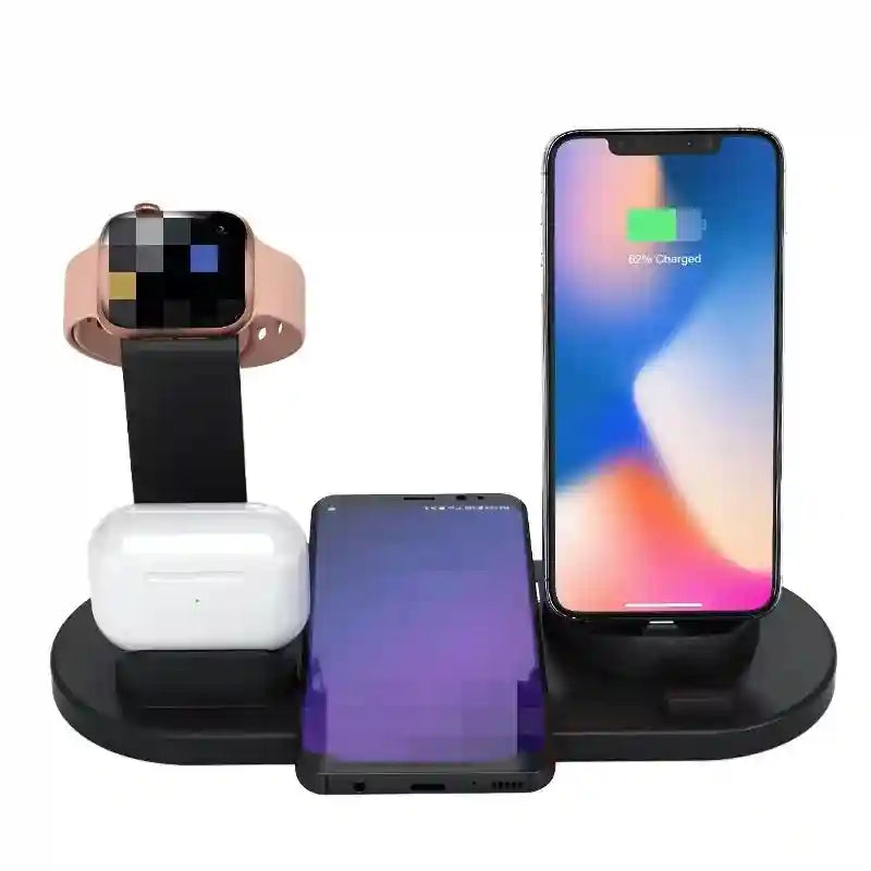4 in 1 Wireless Charging Station - Fast 15W Qi Certified Dock (Black) Tidesmit