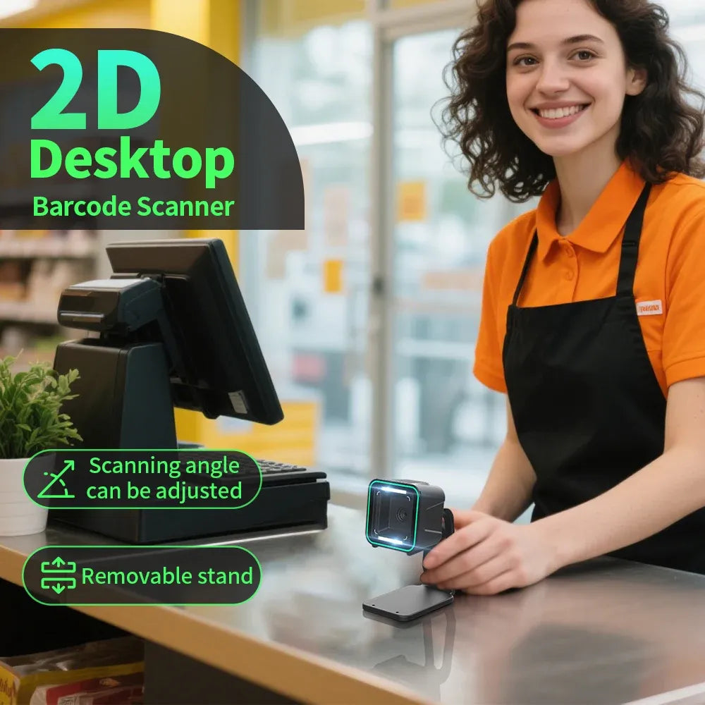 Desktop Omnidirectional Barcode Scanner 1D 2D QR Code Reader Flatbed Automatic Supermarket Barcode Scanner