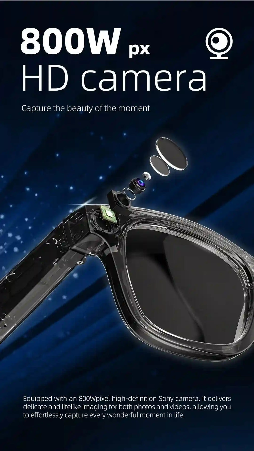Smart Glasses with Integrated Camera, Music and Translation - Tidesmit G300 Tidesmit