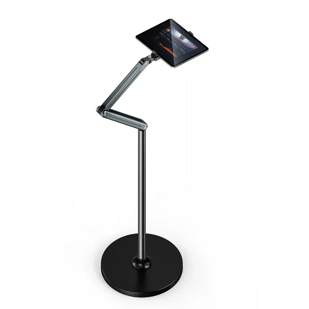 Adjustable Floor Phone Stand 360-Degree Rotating Metal Holder Black-fixed rod Automatic clip Tidesmit