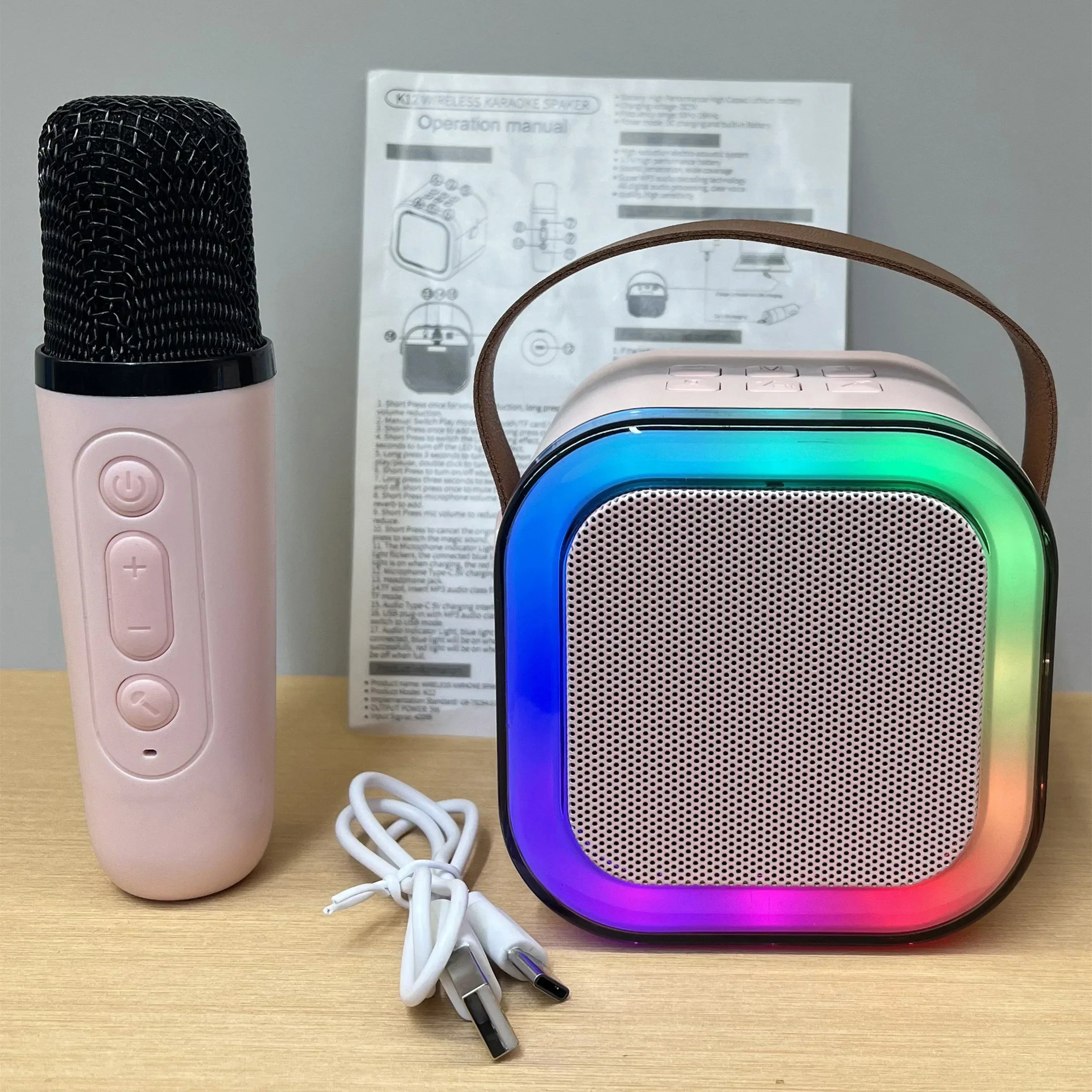 K12 Portable Karaoke Speaker with Wireless Microphone and RGB Lights K12-Pink-1Mic My Store