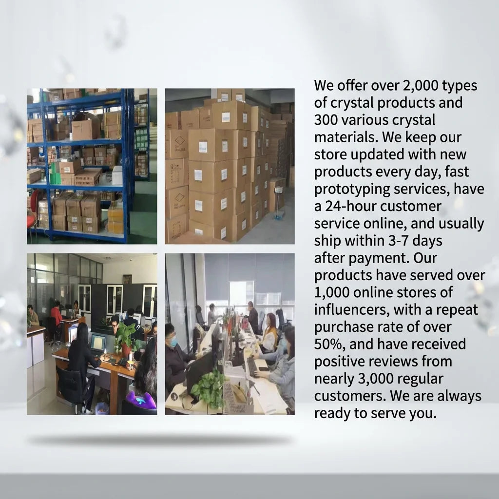 Store information slide about crystal products and services