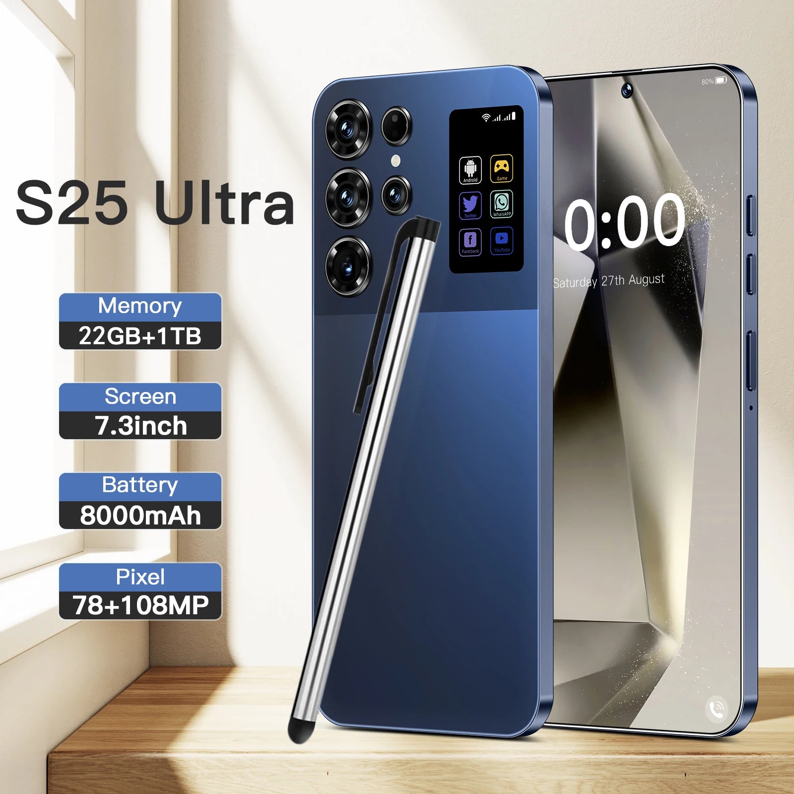S25 Ultra 5G Smartphone 22GB RAM 1TB Storage Android 15 Unlocked Tidesmit