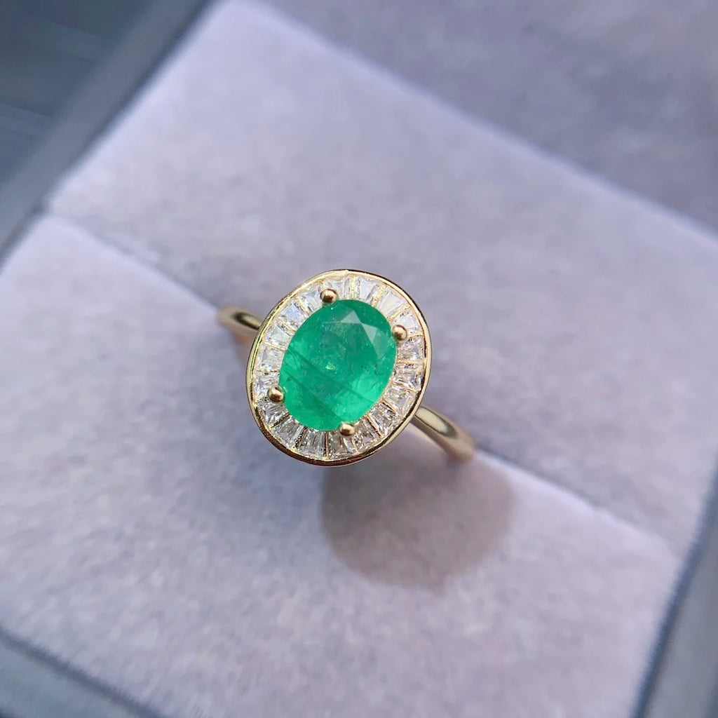 Good Price 925 Sterling Silver Natural Emerald Women's Wedding Ring Engagement Anniversary