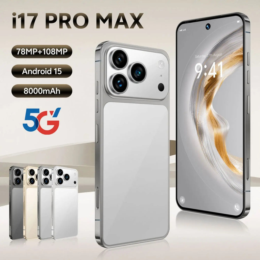 Tidesmit I17 Pro Max smartphone close-up showing sleek metal frame, volume buttons, and USB-C charging port.
