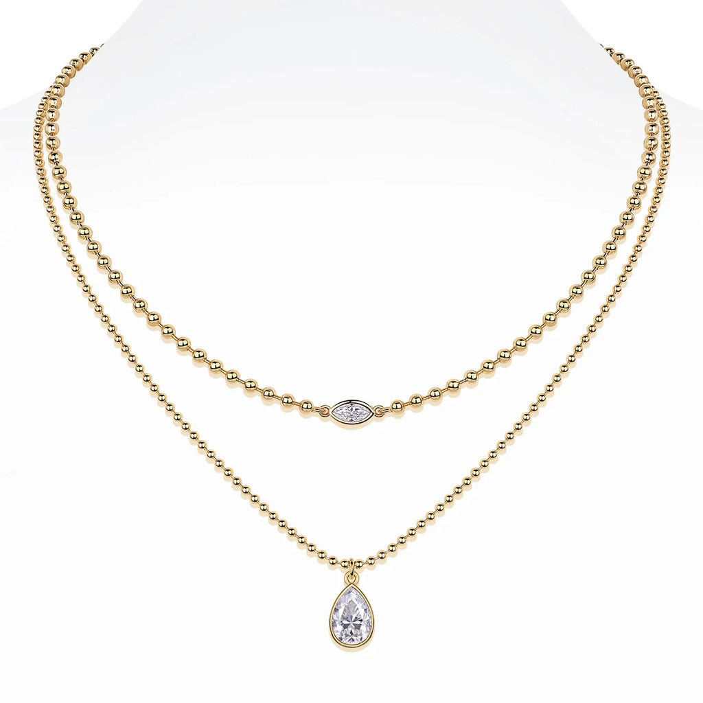 15114 Stacked Design 925 Sterling Silver D Color Moissanite Pendant with Gold Plated Stacking Chain Stylish Layered Necklaces