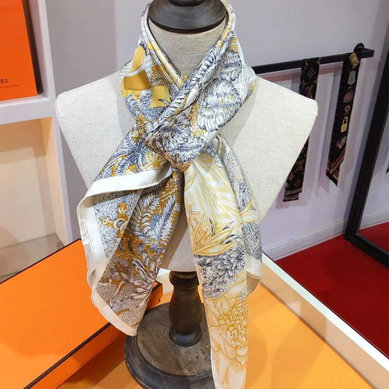 Luxurious 90*90cm Square Jungle blessing Silk Scarf Gift Designer Brand Specially Designed Hand rolled for Elegant Individuals